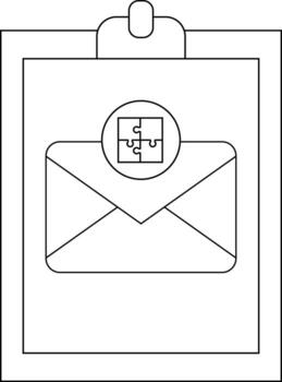 un portapapeles muestra un sobre icono con un rompecabezas símbolo dentro un circulo vector
