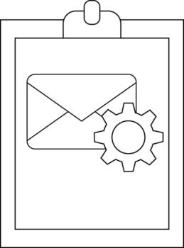 A clipboard displays an envelope overlaid with a gear suggesting automated email settings vector