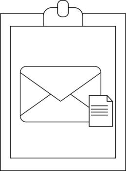 A clipboard features an envelope and document icon rendered in line art vector