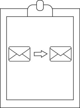 A clipboard shows an envelope icon pointing to another envelope icon vector