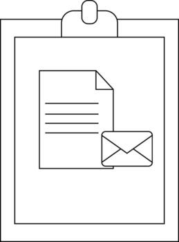 A clipboard with a document containing lines of text and an envelope attached to its side vector