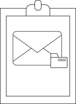 Clipboard with envelope folder icon on paper Minimalist black outline drawing vector
