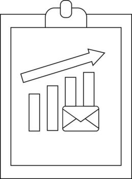 Clipboard with upward arrow bar graph envelope outline on it vector