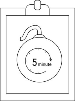 A clipboard containing an image of a cartoon bomb set to explode in 5 minutes vector