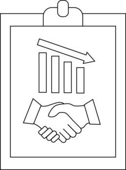 Clipboard with downward trending graph handshake drawing vector