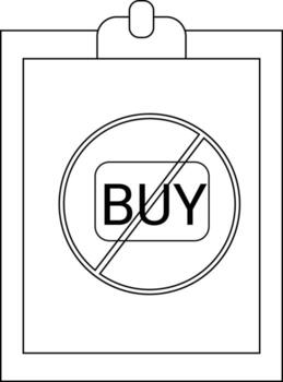 un portapapeles con un hacer no comprar símbolo presentando un circulo con un línea mediante un rectángulo conteniendo el palabra comprar vector