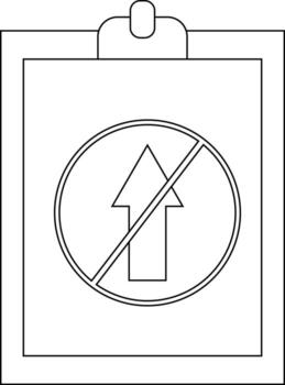 A clipboard with a white paper having an arrow with a line over it inside a circle vector