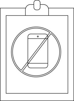 A no cell phone symbol on a clipboard with a crossedout smartphone inside a circle vector