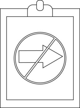 A prohibitionstyle symbol on a clipboard featuring a forwardpointing arrow with a line through it vector