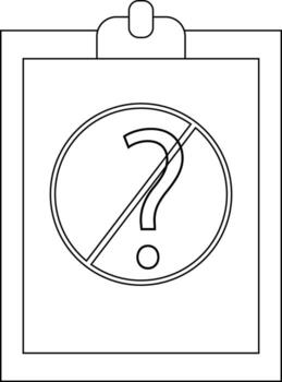 Clipboard displays a circled slashedout question mark indicating no questions vector