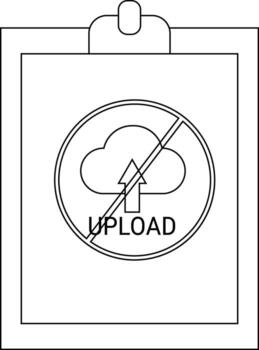 Clipboard with a no upload symbol featuring a cloud and arrow crossed out The word UPLOAD is beneath it vector