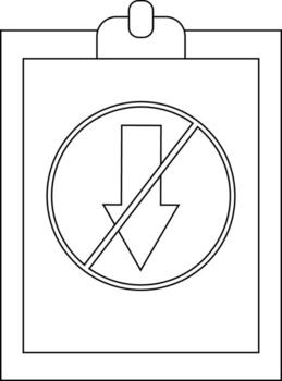 Clipboard with no downward movement sign featuring a downward arrow crossed out by a diagonal line inside a circle vector