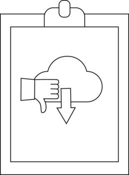 un nube con un Pulgar hacia abajo superpuesto posicionado encima un apuntando hacia abajo flecha es desplegado en un portapapeles vector