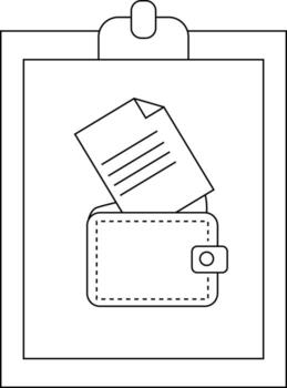 A clipboard with a wallet and document inside vector