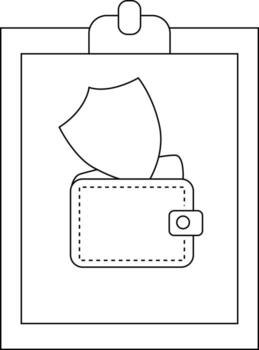 portapapeles muestra un proteger icono parcialmente encima un billetera vector