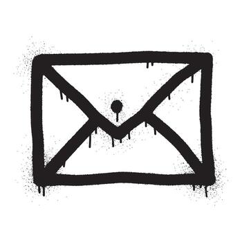 Stylized black and white image of an envelope with dripping paint effect. vector