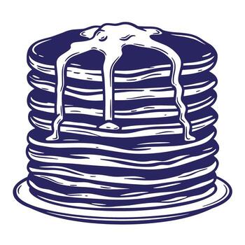Stack of delicious pancakes with syrup drizzled over in a simple illustration vector