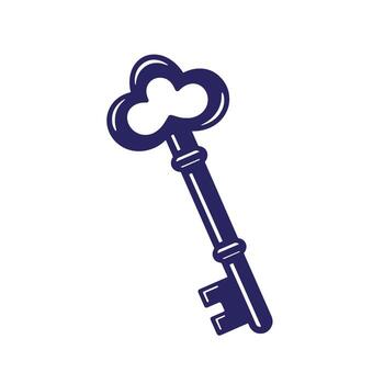 Vintage key silhouette isolated on white background representing access and security vector
