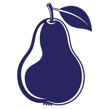 Simple silhouette of a ripe pear with stem and leaf on a clean white background vector