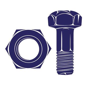 illustration of a bolt and nut in a bold flat design style on white background vector