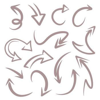 mano dibujado curvo y circular flecha colección para navegación dirección y señalando diseño vector