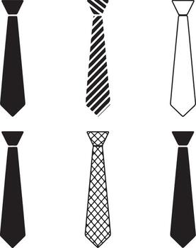 Assorted Necktie Styles Featuring Solids, Stripes, and Geometric Patterns vector