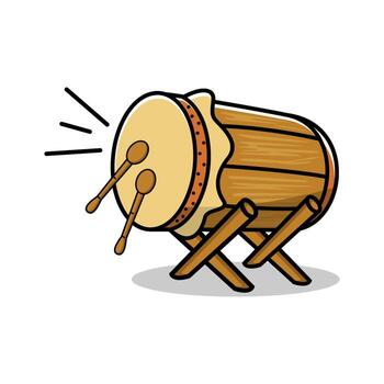 A drum with sticks on it, isolated on a white background vector