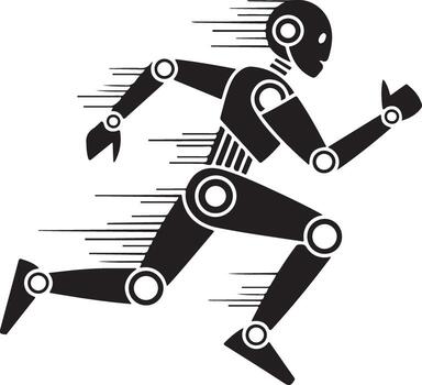 corriendo robot silueta ilustración con movimiento velocidad automatización tecnología vector