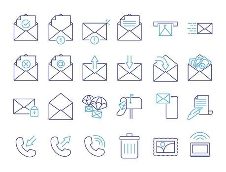 Digital communication icon set. Thin line editable stroke icons for email, messages, phone calls, mailbox, notifications, contacts, newsletters, online chat and secure data exchange. vector