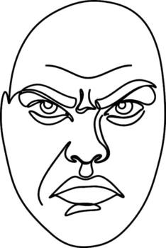 Angry face minimalist one line illustration Human face with angry expression drawn in simple continuous line art showing emotion and intensity vector