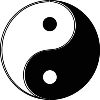Yin Yang Balance Symbol in Minimalist Line Art Style Simple black and white yin yang illustration representing harmony, duality, and balance in life vector