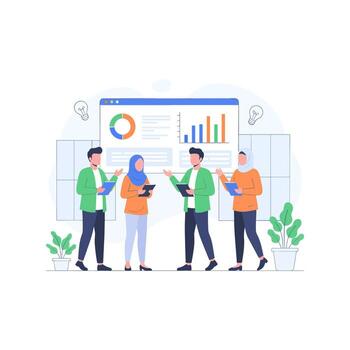 Startup Team Analyzing Data Dashboard vector