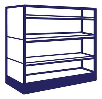 Simple illustration of a display shelf with four empty shelves for product showcase vector