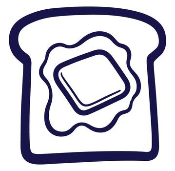 Simple hand drawn illustration of a buttered toast slice with outline style vector