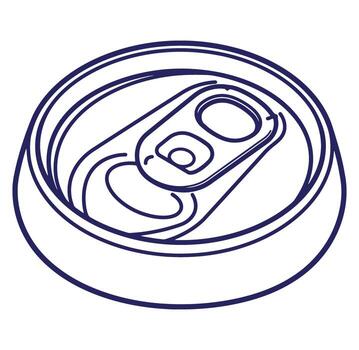 Overhead view illustration of a metallic soda can with a visible opened lid and tab vector