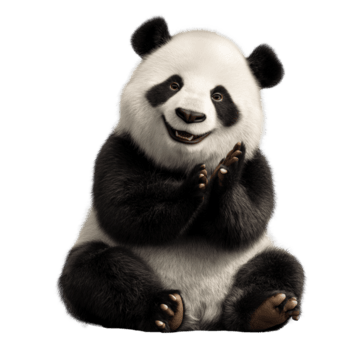 Happy Smiling Panda Sitting and Clapping with Joyful Expression, Isolated on Transparent Background png