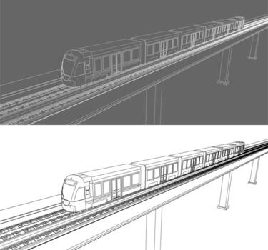 Light Rail Transit LRT Line Drawing on Elevated Track vector