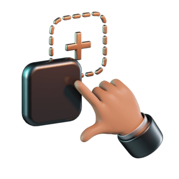 Hand Touching Dark Square to Drag Plus Sign 3D Icon png