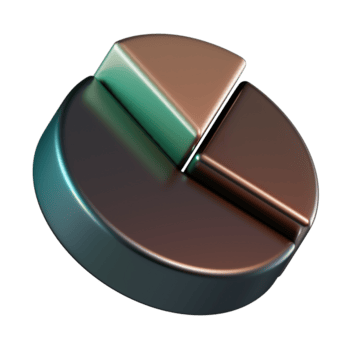 Angled View of Silver Pie Chart Displaying Multiple Colored Sections 3D Icon Illustration png