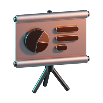 Dark Toned Presentation Slides with Pie Chart and Abstract Data Lines 3D Icon Illustration png