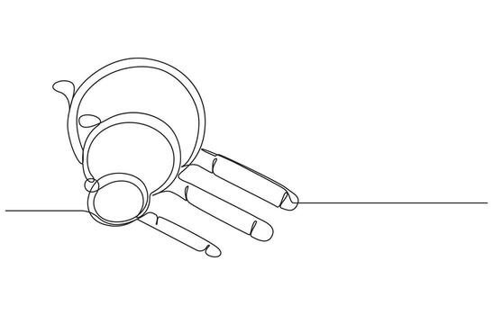 Continuous Line Drawing of a Kitchen Strainer,Continuous line art of a hand holding coffee cups and measuring spoons vector
