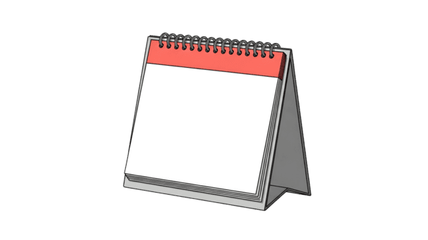 Desk Calendar with Red Header and Blank Pages on Transparent Background for Office or Business Use png
