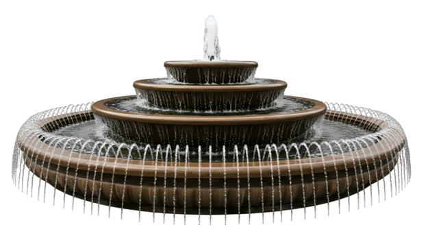 elegante multicamadas água fonte com água bicos dentro transparente fundo png