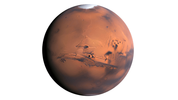 Mars Planet Surface with Craters and Reddish Terrain in Deep Space png