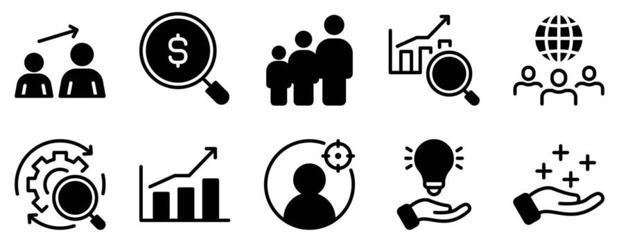 mercado investigación icono sólido mezcla estilo encuesta encuesta estudiar análisis visión datos reporte segmento objetivo usuario glifo ui mínimo plano web aplicación infografía vector