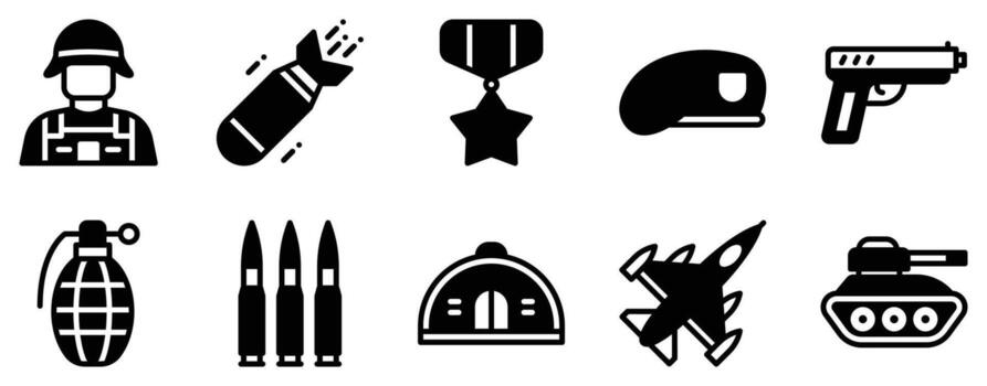 military icon solid mix style uniform badge rank star shield glyph symbol ui minimal flat web app defense patrol service and command vector