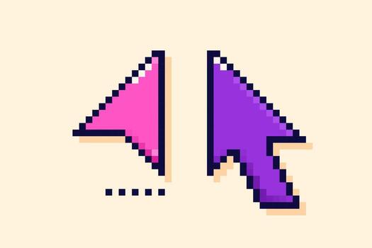 Y2K user interface arrows. Purple and magenta pixel art elements. vector