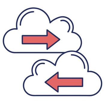 dos nubes con rojo flechas indicando datos transferir y sincronización ilustración vector