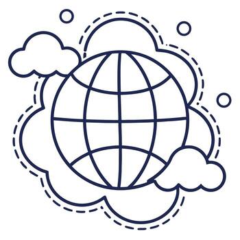 globo icono rodeado por nubes y rayado círculos mundo tierra vector