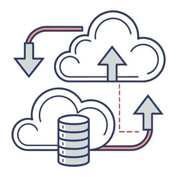nube datos transferir y almacenamiento con subir descargar flechas y base de datos icono nube informática vector